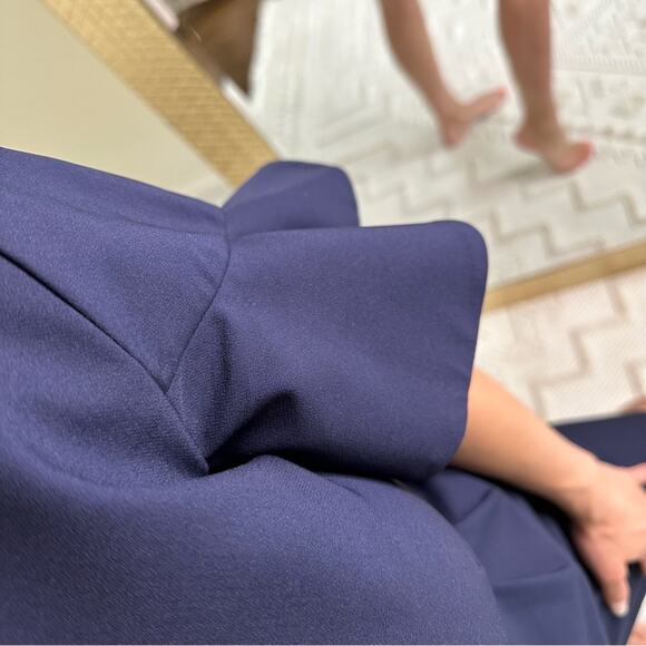Camilyn Beth Silk Combo Ruffle Sleeve Dress in Navy - Picture 4 of 7